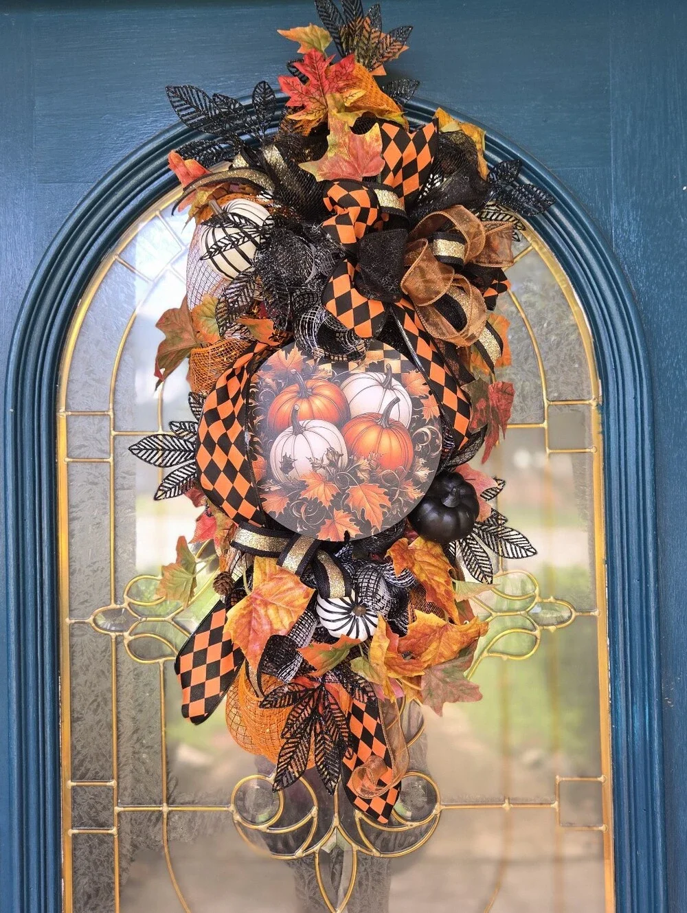 Falloween Orange & Black Pumpkin Swag